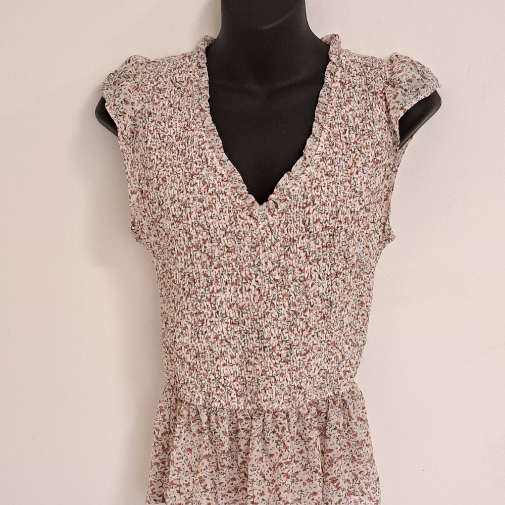 Promesa Floral BOHO Praire Chic Smocked Sleeveless Blouse Misses Size Small - Picture 3 of 8